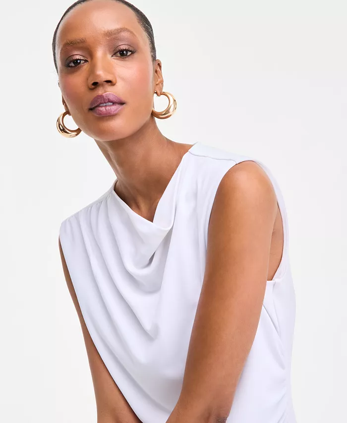 I.N.C. International Concepts Women's Cotton Extended-Shoulder Cowlneck Top Exclusively At Macy's Women's Fashion Shoes & Accessories