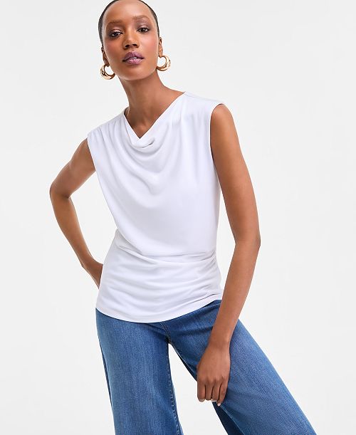 I.N.C. International Concepts Women's Cotton Extended-Shoulder Cowlneck Top Exclusively at Macy's Women's Fashion Shoes & Accessories