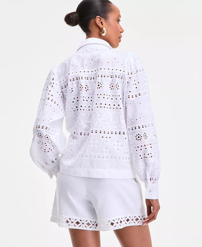 I.N.C. International Concepts Women's Cotton Eyelet Blouson-Sleeve Blouse Exclusively At Macy's Women's Fashion Shoes & Accessories
