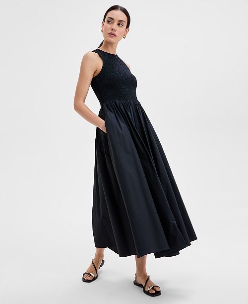 I.N.C. International Concepts Women's Cotton Sleeveless Smocked Maxi Dress Exclusively for Macy's Women's Fashion Shoes & Accessories