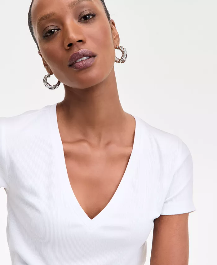 I.N.C. International Concepts Women's Drapy Ribbed V-Neck Top Exclusively At Macy's Women's Fashion Shoes & Accessories