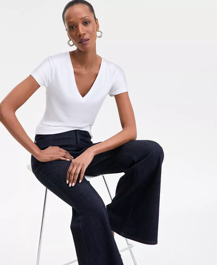 I.N.C. International Concepts Women's Drapy Ribbed V-Neck Top Exclusively At Macy's Women's Fashion Shoes & Accessories