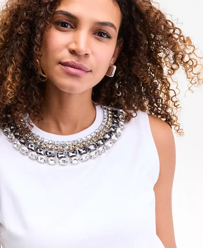 I.N.C. International Concepts Women's Embellished-Neckline Cotton Tank Top Exclusively At Macy's Women's Fashion Shoes & Accessories