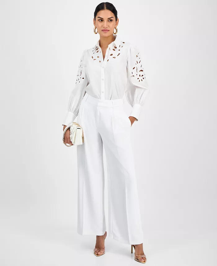 I.N.C. International Concepts Women's Eyelet Cotton Blouse Exclusively At Macy's Women's Fashion Shoes & Accessories