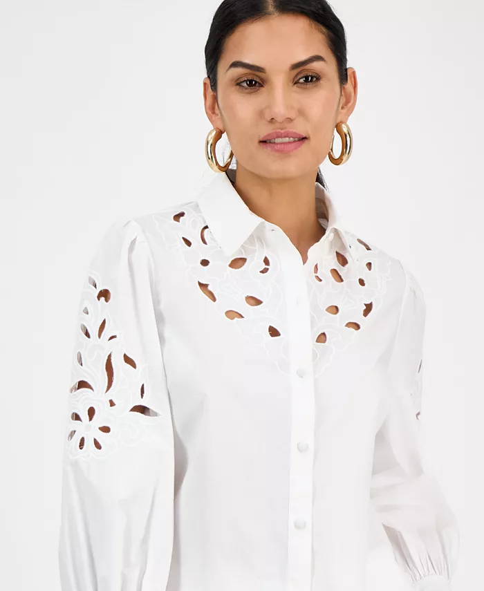 I.N.C. International Concepts Women's Eyelet Cotton Blouse Exclusively At Macy's Women's Fashion Shoes & Accessories