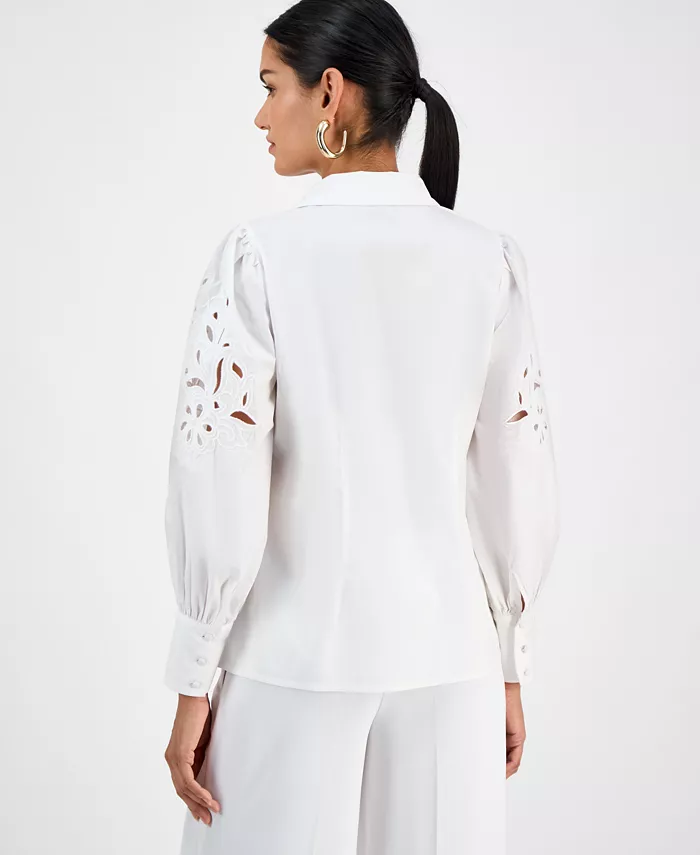 I.N.C. International Concepts Women's Eyelet Cotton Blouse Exclusively At Macy's Women's Fashion Shoes & Accessories