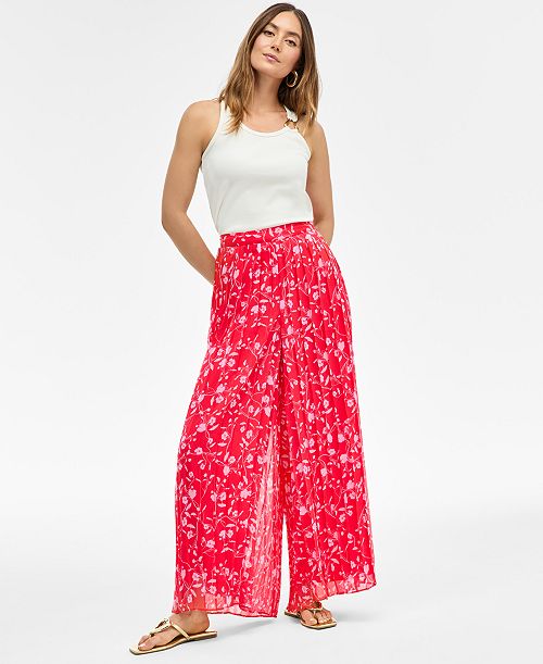 I.N.C. International Concepts Women's Floral-Print Chiffon Wide-Leg Pants Exclusively at Macy's Women's Fashion Shoes & Accessories