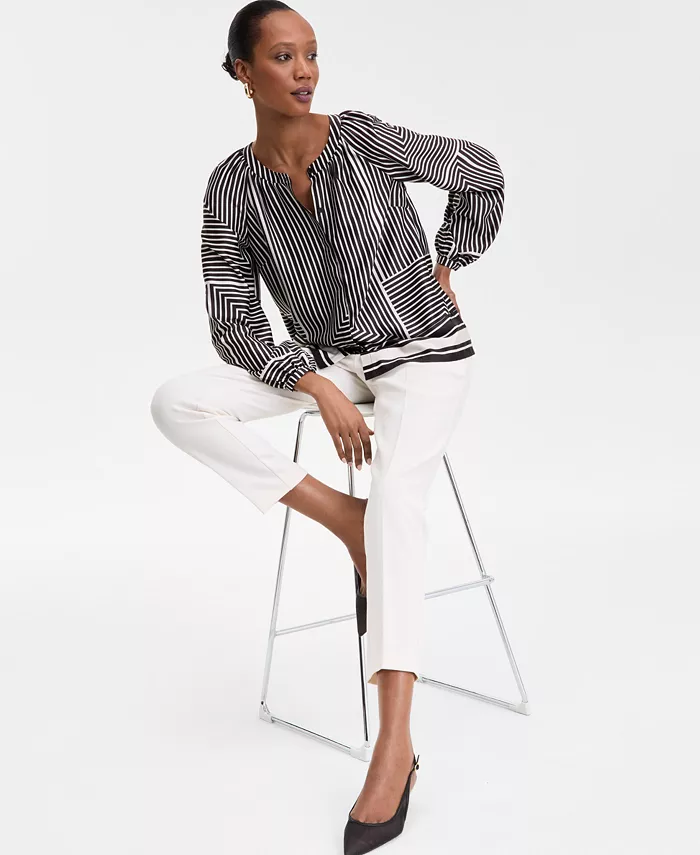 I.N.C. International Concepts Women's Geo-Print Split-Neck Blouse Exclusively At Macy's Women's Fashion Shoes & Accessories