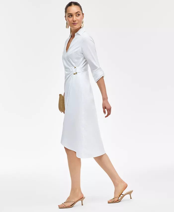 I.N.C. International Concepts Women's Hardware-Trim Cotton Faux-Wrap Dress Exclusively At Macy's Women's Fashion Shoes & Accessories