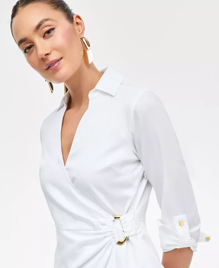 I.N.C. International Concepts Women's Hardware-Trim Cotton Faux-Wrap Dress Exclusively At Macy's Women's Fashion Shoes & Accessories