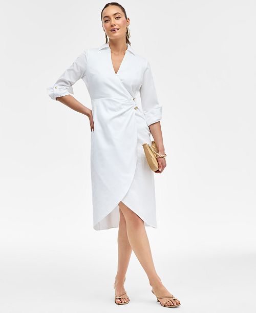 I.N.C. International Concepts Women's Hardware-Trim Cotton Faux-Wrap Dress Exclusively At Macy's Women's Fashion Shoes & Accessories