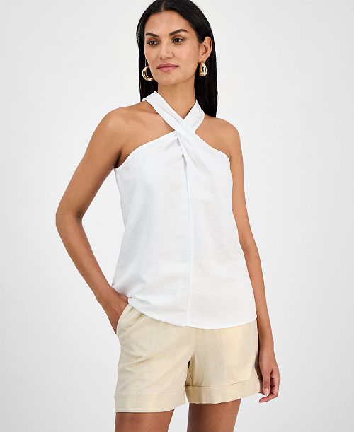 I.N.C. International Concepts Women's Linen-Blend Halter Top Exclusively at Macy's Women's Fashion Shoes & Accessories