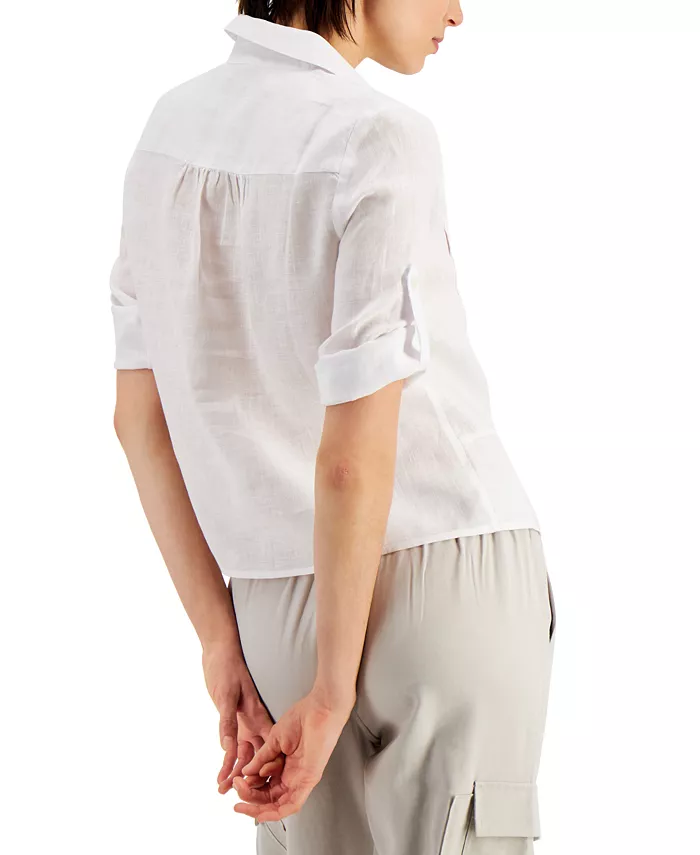 I.N.C. International Concepts Women's Linen Twist-Hem Blouse Created For Macy's Women's Fashion Shoes & Accessories
