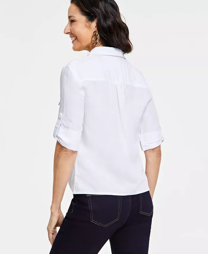 I.N.C. International Concepts Women's Linen Twist-Hem Blouse Created For Macy's Women's Fashion Shoes & Accessories