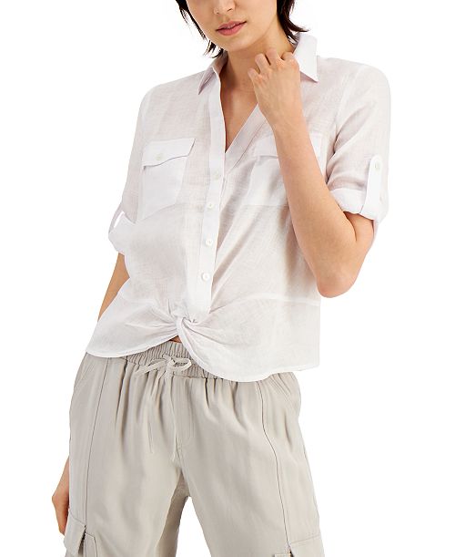 I.N.C. International Concepts Women's Linen Twist-Hem Blouse Created for Macy's Women's Fashion Shoes & Accessories