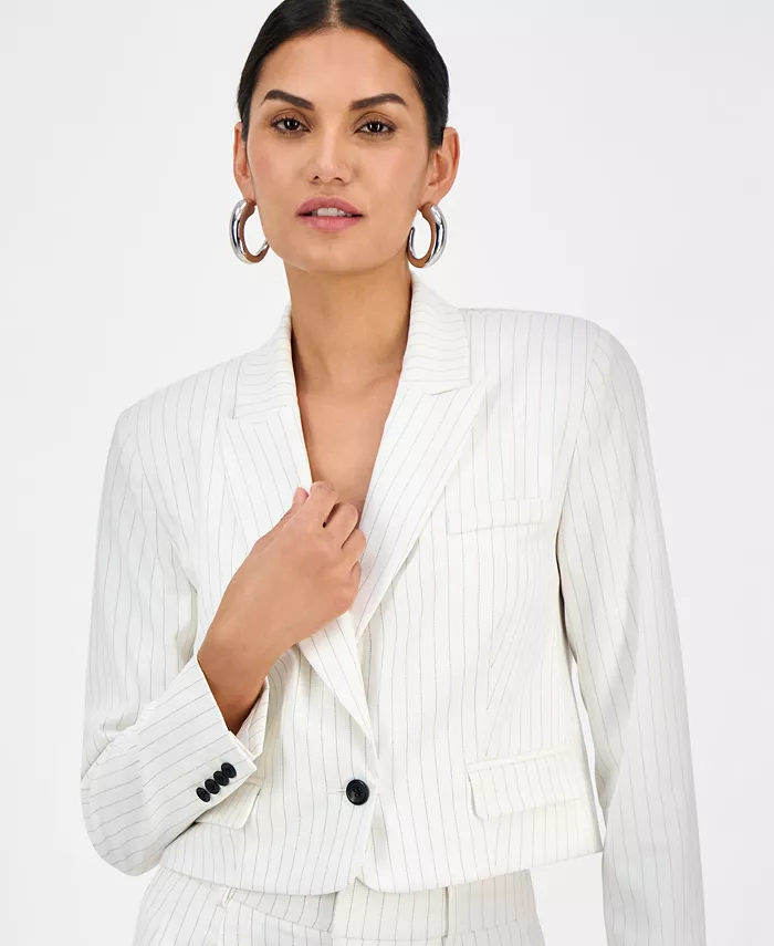 I.N.C. International Concepts Women's Pinstriped Cropped Blazer Exclusively At Macy's Women's Fashion Shoes & Accessories