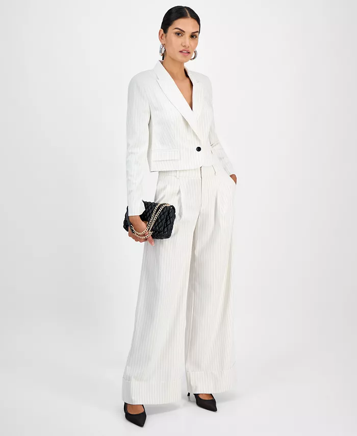 I.N.C. International Concepts Women's Pinstriped Cropped Blazer Exclusively At Macy's Women's Fashion Shoes & Accessories