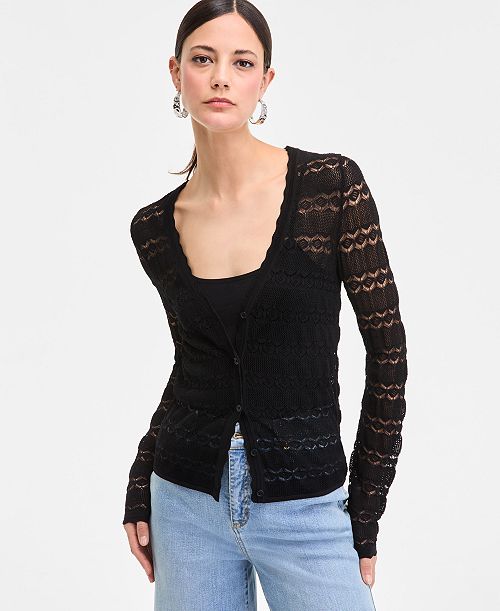 I.N.C. International Concepts Women's Pointelle Cardigan Sweater Exclusively at Macy's Women's Fashion Shoes & Accessories