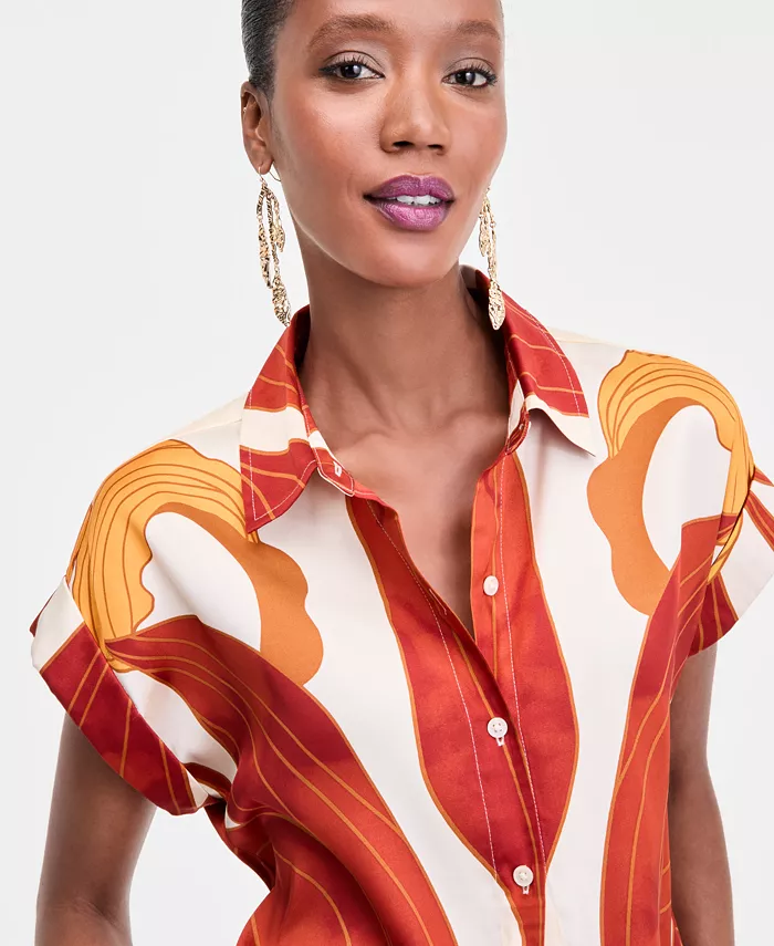 I.N.C. International Concepts Women's Printed Button-Down Camp Shirt Exclusively At Macy's Women's Fashion Shoes & Accessories
