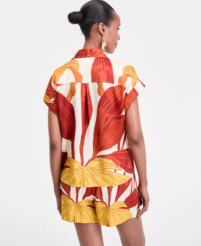 I.N.C. International Concepts Women's Printed Button-Down Camp Shirt Exclusively At Macy's Women's Fashion Shoes & Accessories