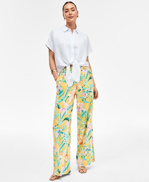 I.N.C. International Concepts Women's Printed Linen-Blend Wide-Leg Pants Exclusively at Macy's Women's Fashion Shoes & Accessories