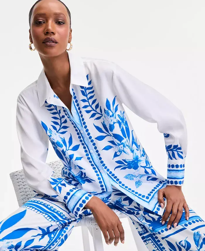 I.N.C. International Concepts Women's Printed Long-Sleeve Shirt Exclusively At Macy's Women's Fashion Shoes & Accessories