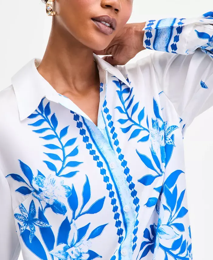 I.N.C. International Concepts Women's Printed Long-Sleeve Shirt Exclusively At Macy's Women's Fashion Shoes & Accessories