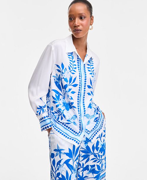I.N.C. International Concepts Women's Printed Long-Sleeve Shirt Exclusively at Macy's Women's Fashion Shoes & Accessories