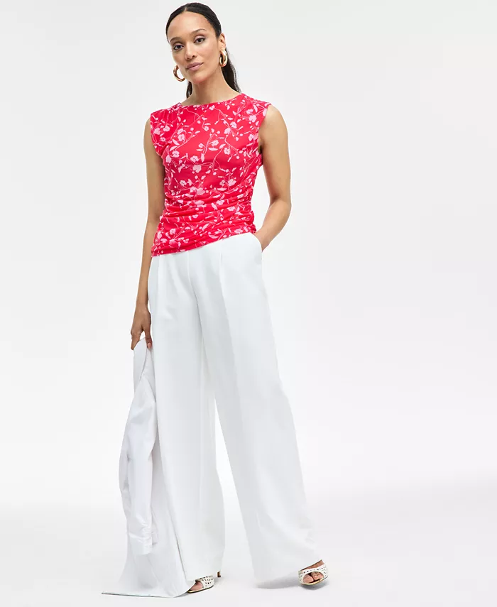 I.N.C. International Concepts Women's Printed Ruched Mesh Top Exclusively At Macy's Women's Fashion Shoes & Accessories
