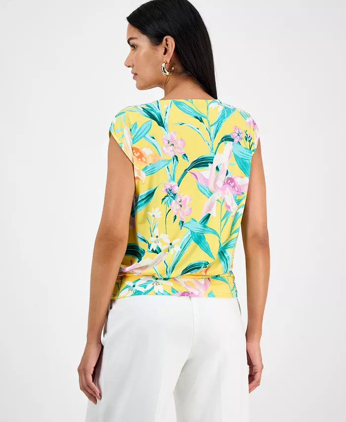 I.N.C. International Concepts Women's Printed Ruched Cap-Sleeve Top Exclusively At Macy's Women's Fashion Shoes & Accessories