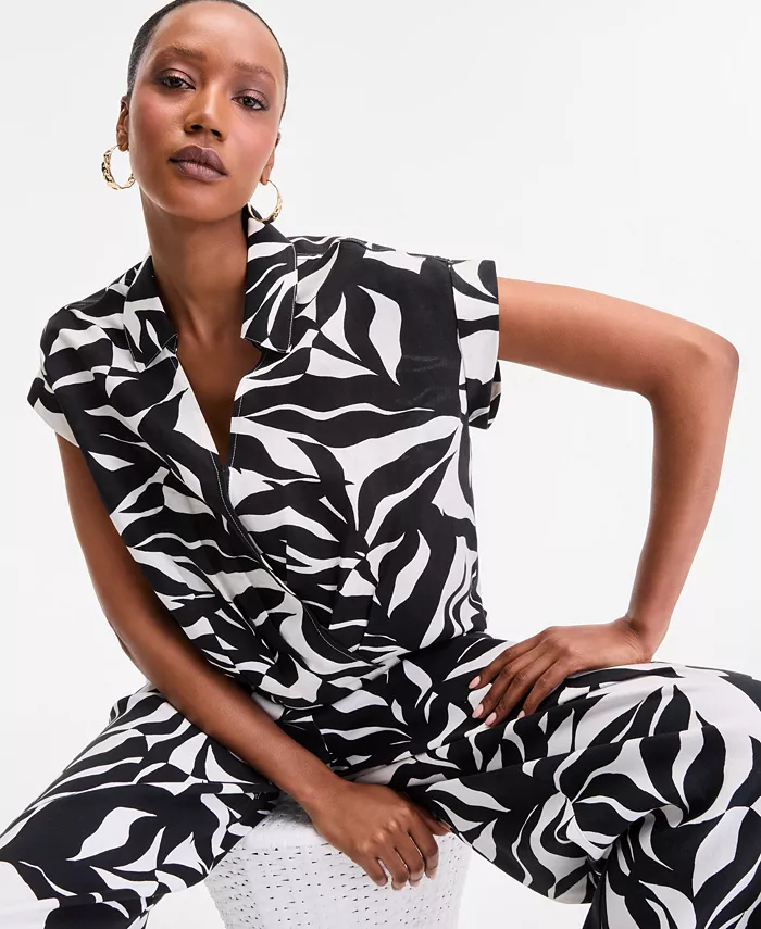 I.N.C. International Concepts Women's Printed Short-Sleeve Surplice Blouse Exclusively At Macy's Women's Fashion Shoes & Accessories