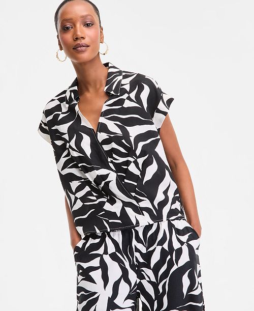 I.N.C. International Concepts Women's Printed Short-Sleeve Surplice Blouse Exclusively at Macy's Women's Fashion Shoes & Accessories