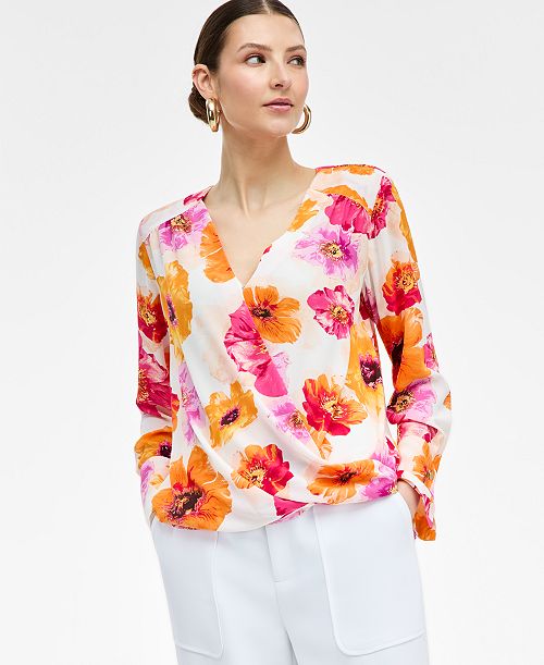 I.N.C. International Concepts Women's Printed Surplice Blouse Exclusively at Macy's Women's Fashion Shoes & Accessories