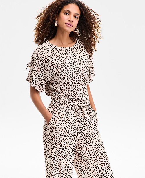 I.N.C. International Concepts Women's Side-Tie Animal-Print Top Exclusively at Macy's Women's Fashion Shoes & Accessories