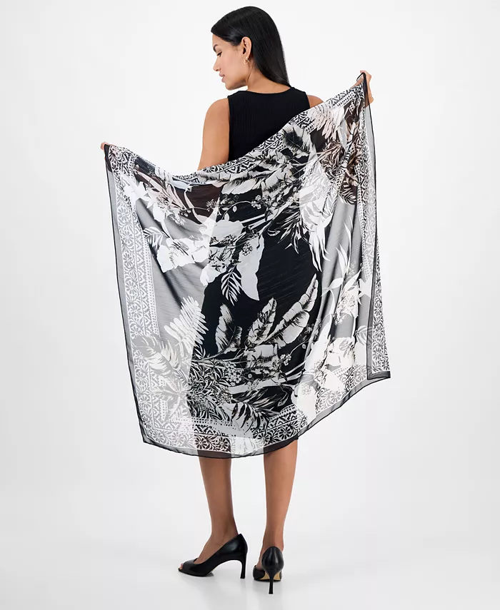 I.N.C. International Concepts Women's Tropical Leaf Border Print Square Scarf Exclusively At Macy's Women's Fashion Shoes & Accessories