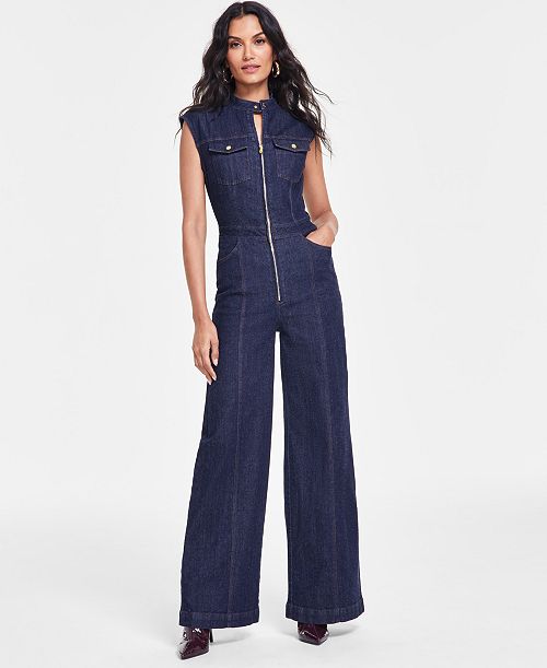 I.N.C. International Concepts Women's Wide-Leg Denim Jumpsuit Created for Macy's Women's Fashion Shoes & Accessories