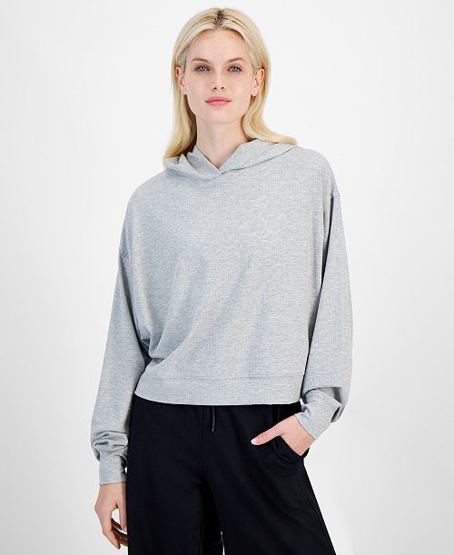 ID Ideology Women's Ribbed Drop-Shoulder Hoodie Created for Macy's Women's Fashion Shoes & Accessories