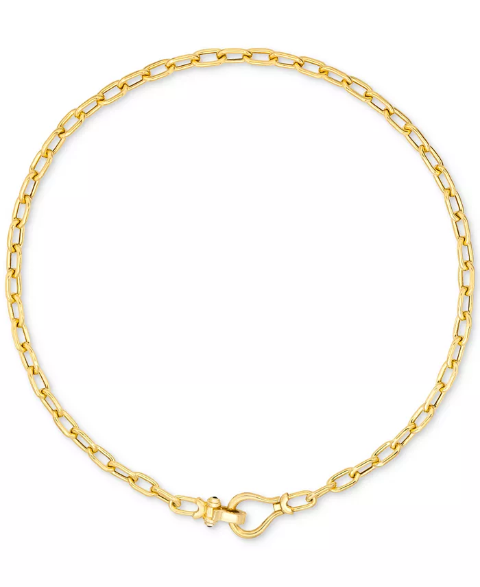 Italian Gold Black Spinel Horseshoe Clasp Paperclip Link 18" Chain Necklace In 14k Gold-Plated Sterling Silver Jewelry & Watches