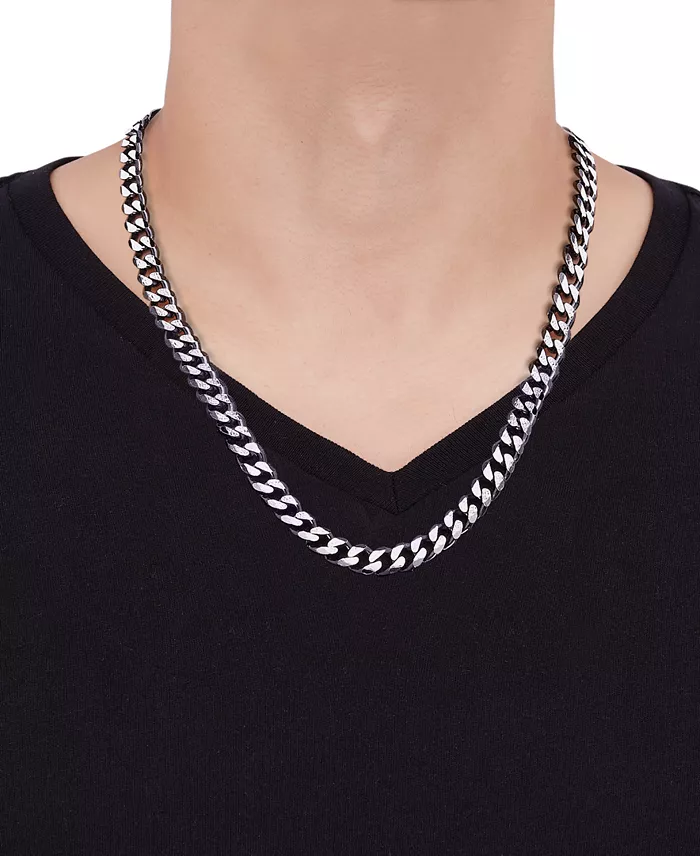Italian Silver Men's Curb Link 22" Chain Necklace (8mm) In Sterling Silver & Black Ruthenium-Plate Jewelry & Watches