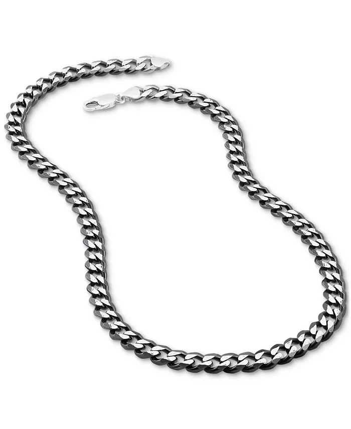 Italian Silver Men's Curb Link 22" Chain Necklace (8mm) In Sterling Silver & Black Ruthenium-Plate Jewelry & Watches