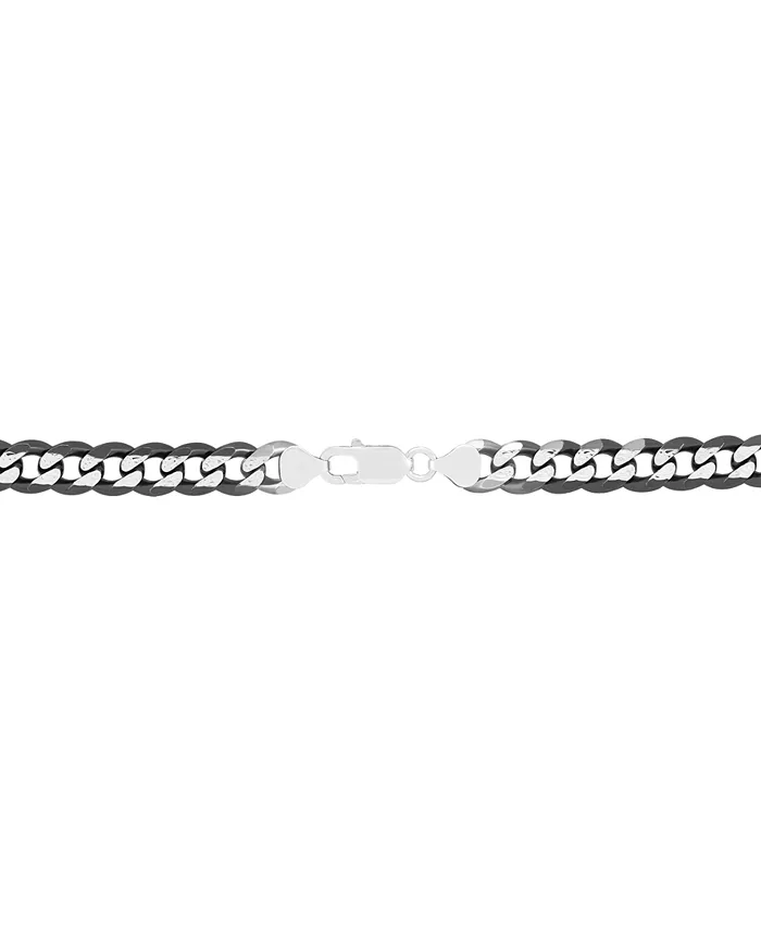 Italian Silver Men's Curb Link 22" Chain Necklace (8mm) In Sterling Silver & Black Ruthenium-Plate Jewelry & Watches