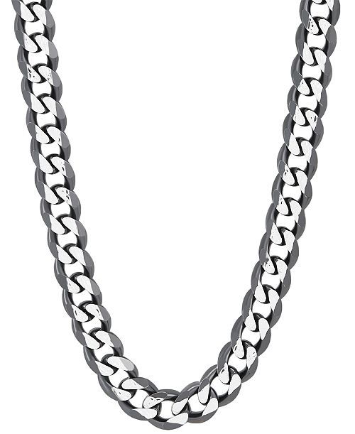Italian Silver Men's Curb Link 22" Chain Necklace (8mm) in Sterling Silver & Black Ruthenium-Plate Jewelry & Watches
