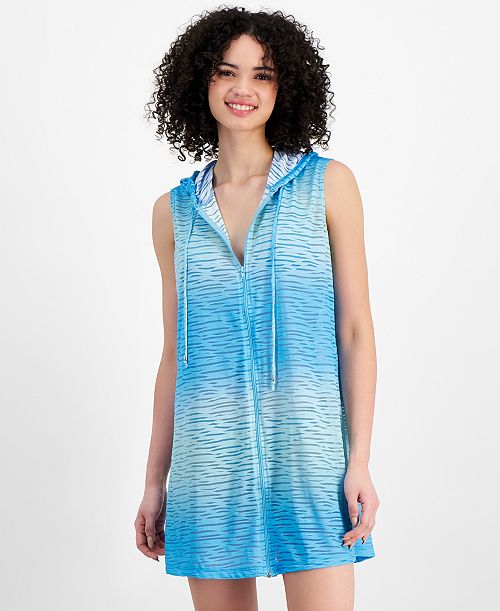 J Valdi Women's Sleevless Zipper Hoodie Cover-Up Dress Women's Fashion Shoes & Accessories