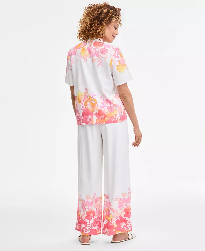 JM Collection Women's Floral Linen Short-Sleeve Top & Floral Linen Wide-Leg Pants Exclusively At Macy's Women's Fashion Shoes & Accessories
