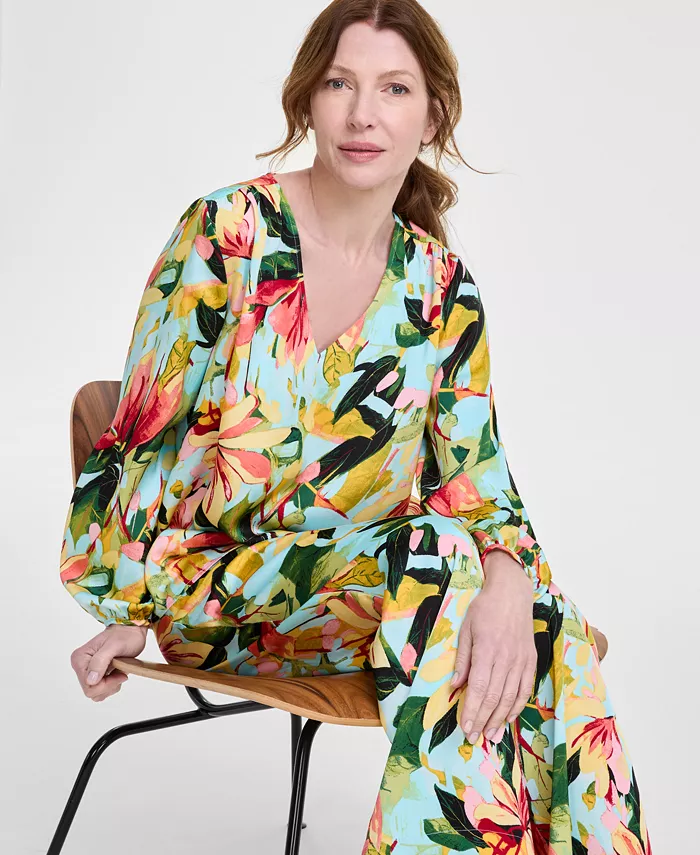 JM Collection Women's Long-Sleeve Satin Blouse & Satin Wide-Leg Pants Exclusively At Macy's Women's Fashion Shoes & Accessories
