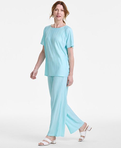 JM Collection Women's Pleated Boat-Neck Top & Pleated Pants Exclusively At Macy's Women's Fashion Shoes & Accessories