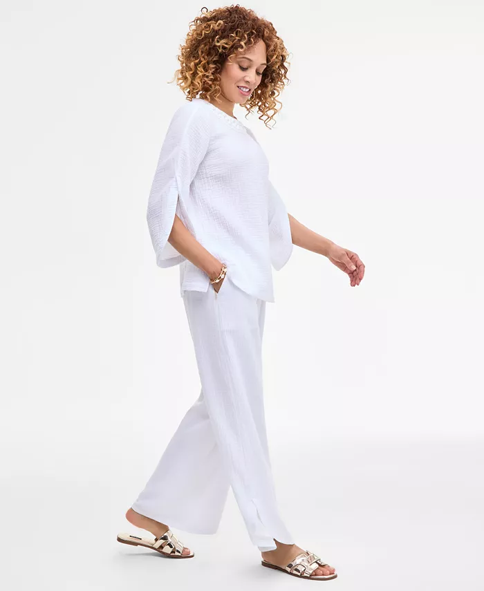 JM Collection Women's Split-Sleeve Gauze Top & Tulip-Hem Gauze Pants Exclusively At Macy's Women's Fashion Shoes & Accessories