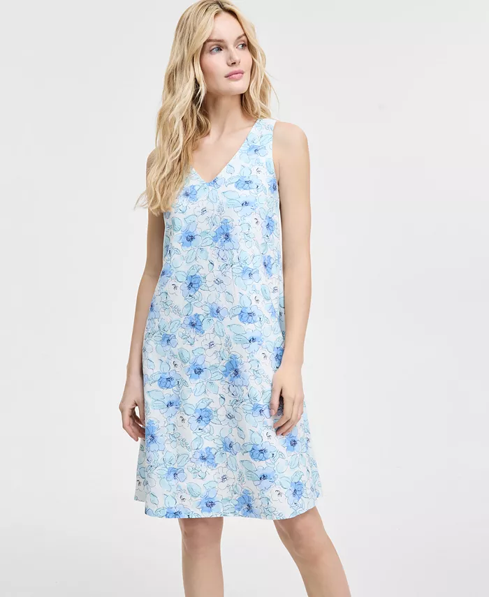 Jones New York Women's Gina V-Neck Trapeze Knee Length Dress Women's Fashion Shoes & Accessories