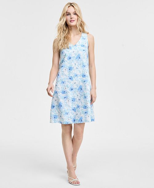 Jones New York Women's Gina V-Neck Trapeze Knee Length Dress Women's Fashion Shoes & Accessories