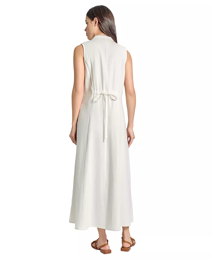 Jones New York Women's Linen-Blend Drawstring-Back Maxi Shirtdress Women's Fashion Shoes & Accessories